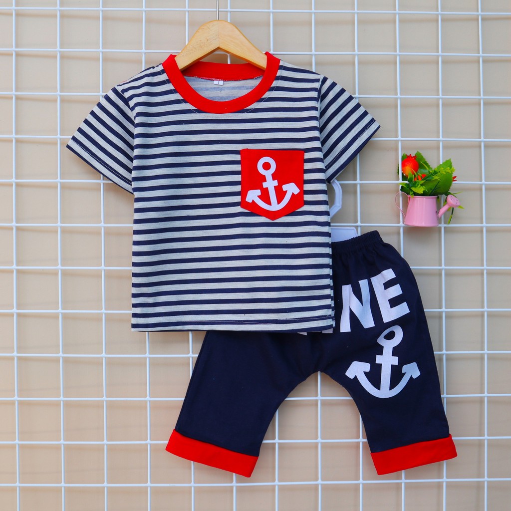 IMK Motif Marine Garis Terbaru / Setelan Baju Celana Anak Bayi Laki-laki Usia 6 bulan - 3 tahun