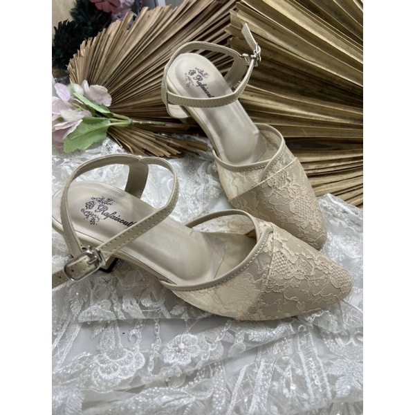 sepatu wanita wedding Cindy cream tali 5cm tahu