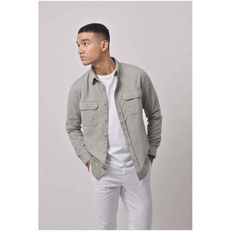 PREPPSTUDIO KALPEN BASIC SHIRT GREENISH GREY PREPP KEMEJA KAMEJA MALE MALE.ID