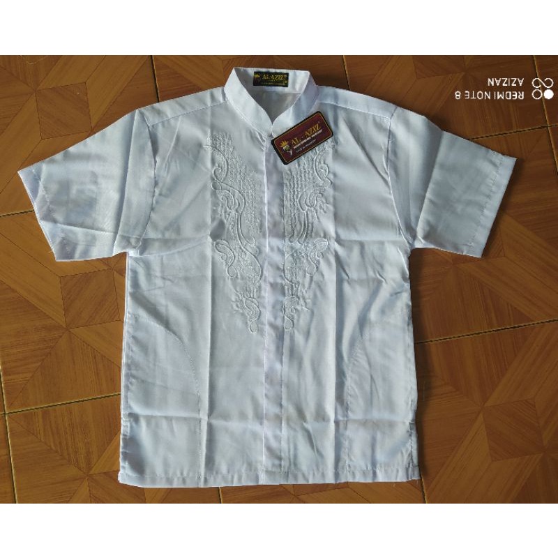 Baju koko anak remaja usia 9-15 SD SMP SMA warna putih bordir putih lengan pendek
