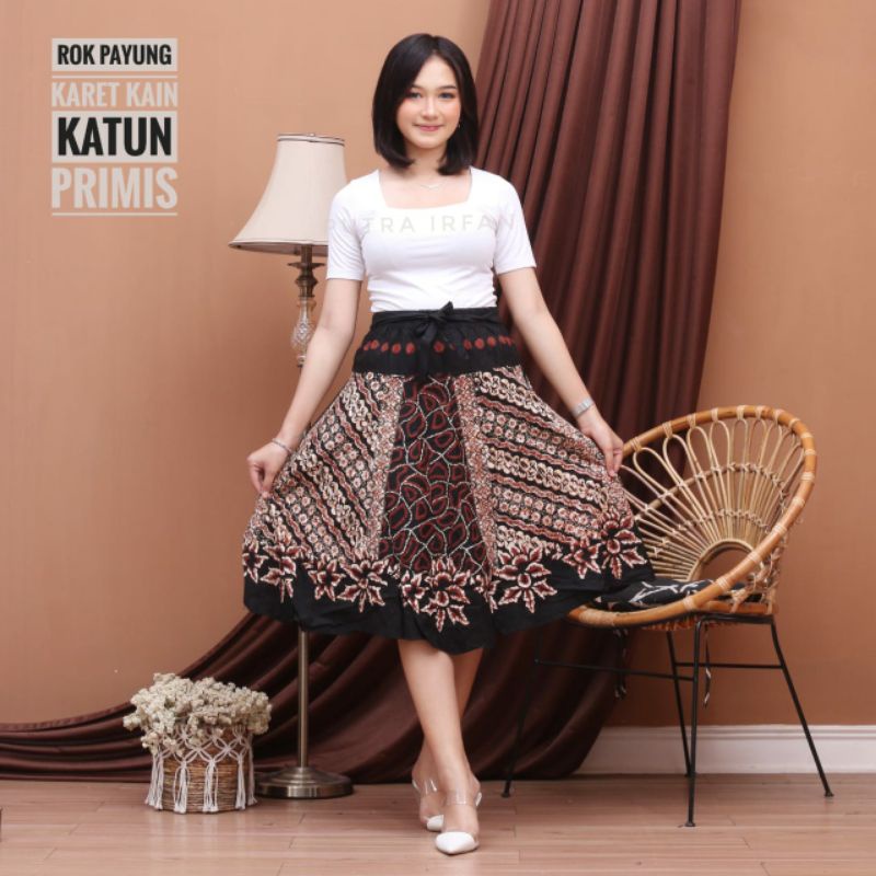 Rok pendek batik cap katun etnik pinggang karet