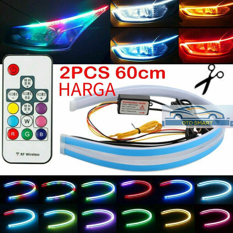 Lampu Alis LED DRL  Slim RGB Remot Sen Runing 30cm 45cm 60cm 12 Volt harga 1set Lengkap