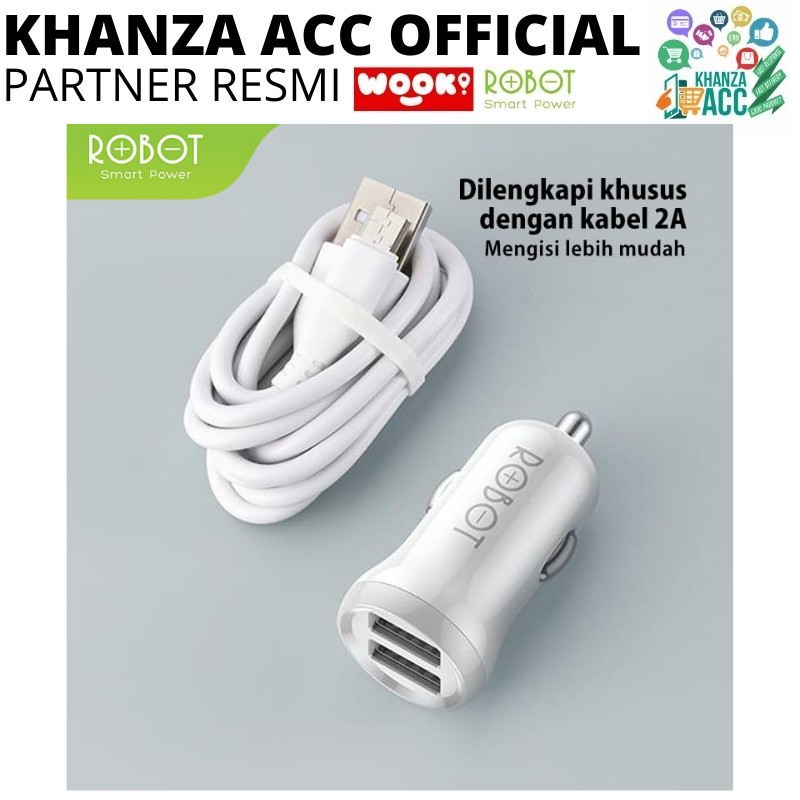 KHANZAACC ROBOT RTC07 Car Charger Casan Mobil 2 Port USB Free Kabel Micro USB