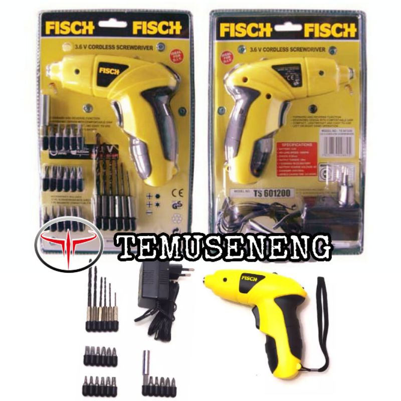 Set Lengkap Fisch Mesin Bor Chrager Baterai Alat Bor Cordless Screwdriver Portabel Serbaguna