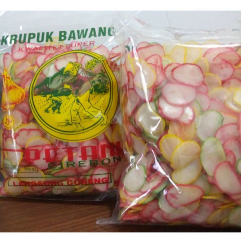 

Krupuk Bawang Rainbow Warna-Warni Cap "Petani" Kwalitet Super Berat -500 Gram Khas Indramayu Cirebon