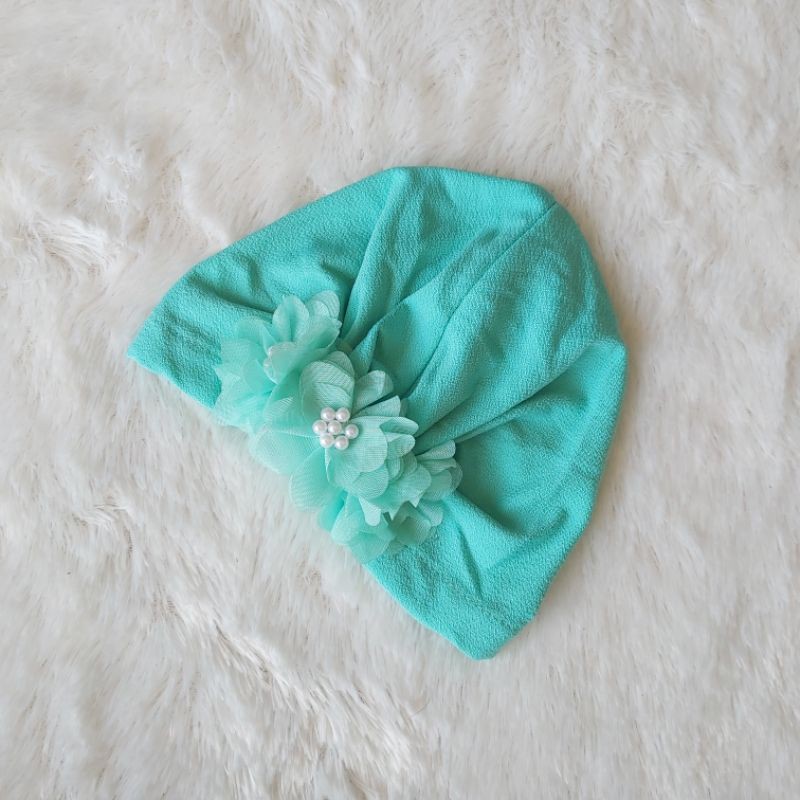 Turban Bayi 0-3th Bunga Besar - Bandana bayi - Kerudung Anak Bayi-Tosca muda