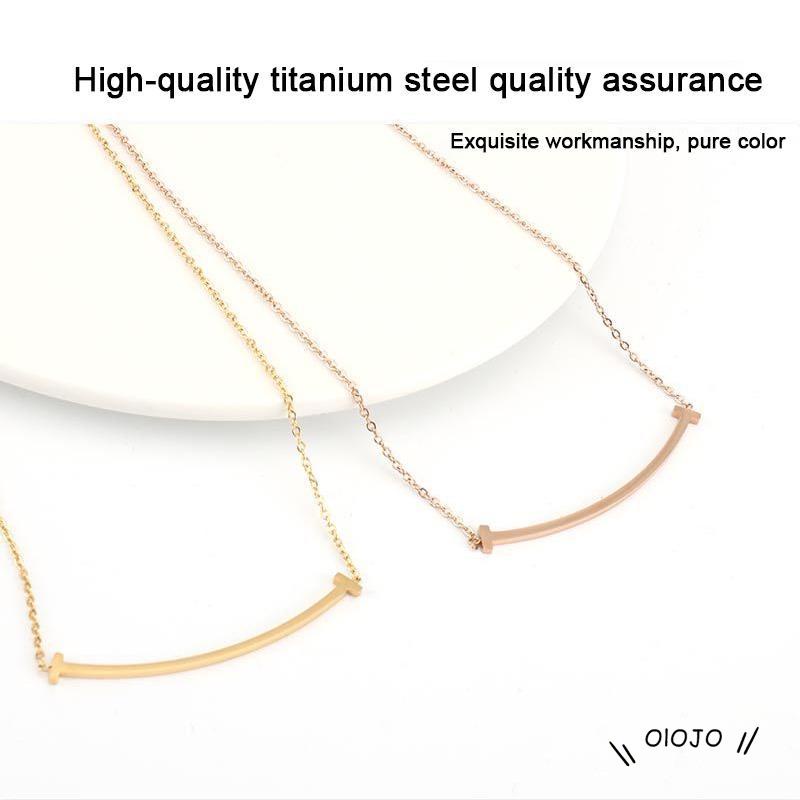 Korea Senyum Melengkung Kalung Baja Titanium Rose Gold Wanita Kalung - ol