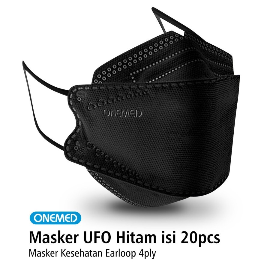 Masker Karet UFO Hitam 3D OneMed 4ply Box isi 20pcs