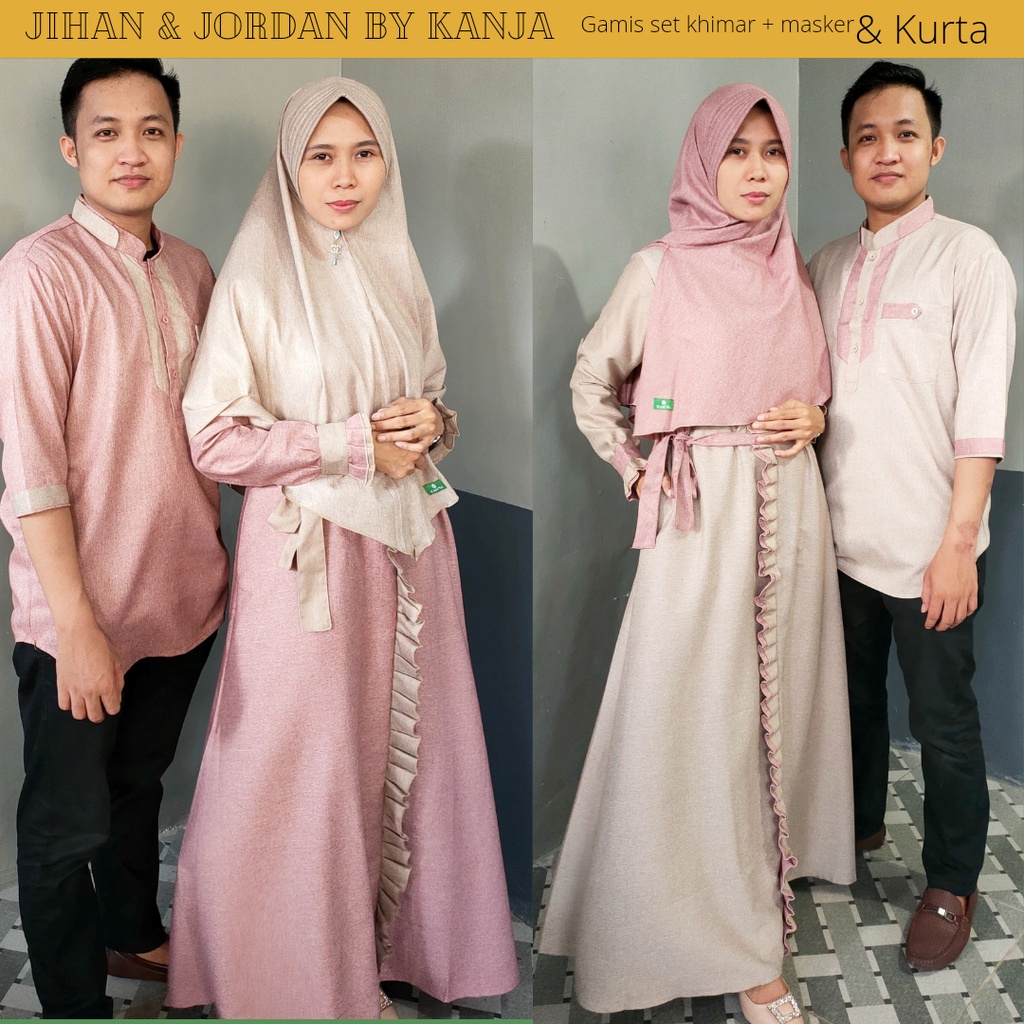 Set Baju Muslim Pria Wanita Gamis + Koko Kurta Pakaian Muslim Bahan Premium Katun Madinah Kekinian T