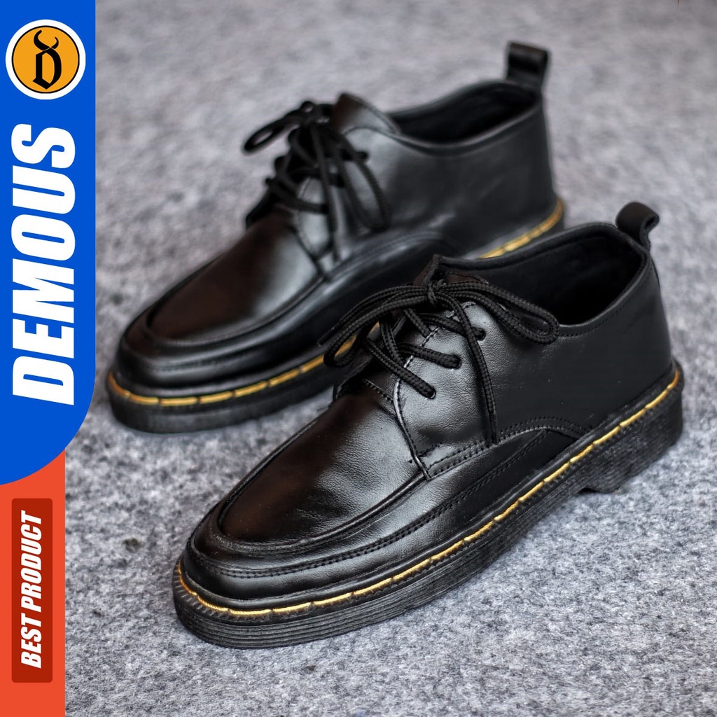 Sepatu Formal Pria Sepatu Casual Pria Kulit Asli Tali Sepatu Pantofel Kerja Kantor Kuliah Kondangan Sepatu Hitam Pria DEMOUS TREHOL