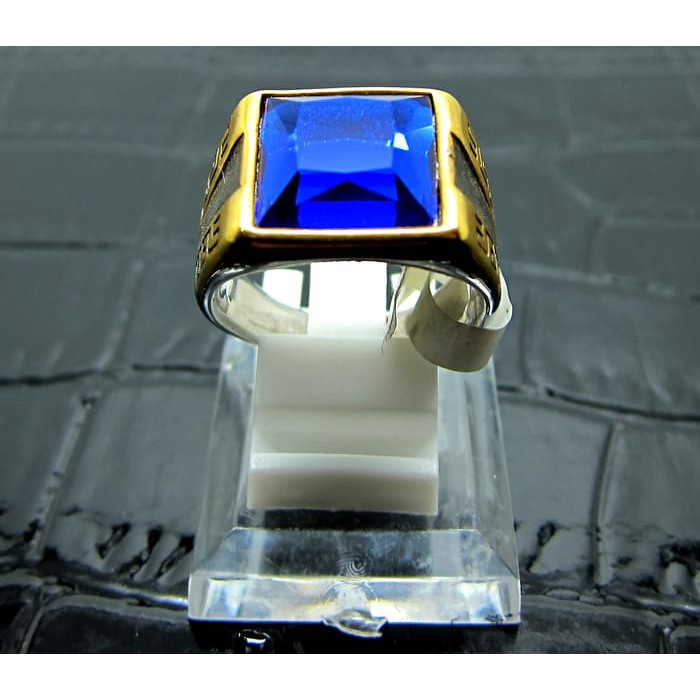 ORIGINAL Cincin Titanium Import Kombinasi Pria / Cowok Biru King Safir 2 887