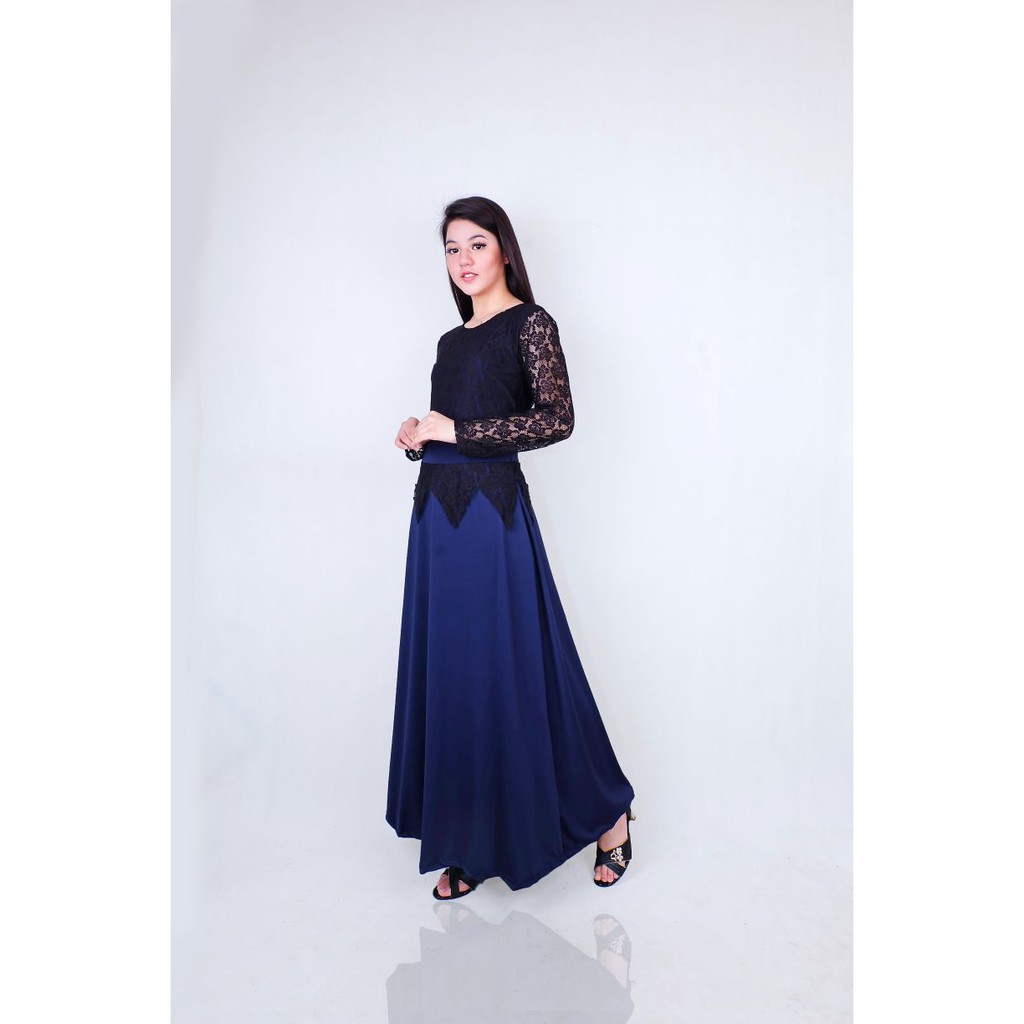 Long Dress Quinzy Jersey Brukat Fashion Wanita