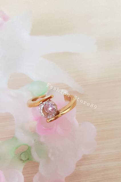 Cincin Titanium Gold Permata putih Anti karat import / CTG201