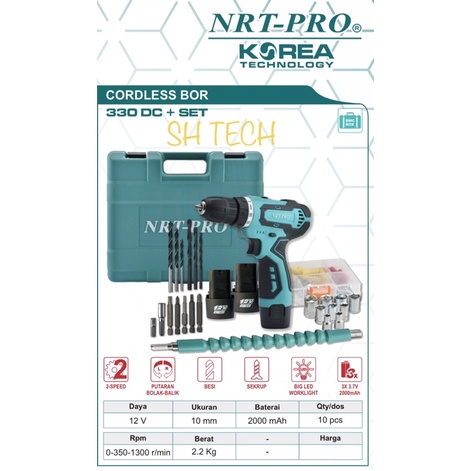 NRT DC 330 SET DC330 BOR CORDLESS 12 V SET BOR BATRE BATERAI CAS