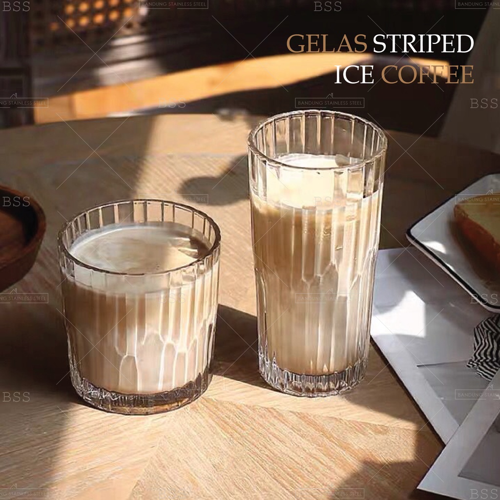 Striped Glass Coffee Gelas Kaca Kopi Chip Frappuccino Dessert Cangkir Unik Lucu Cantik Simple Elegan