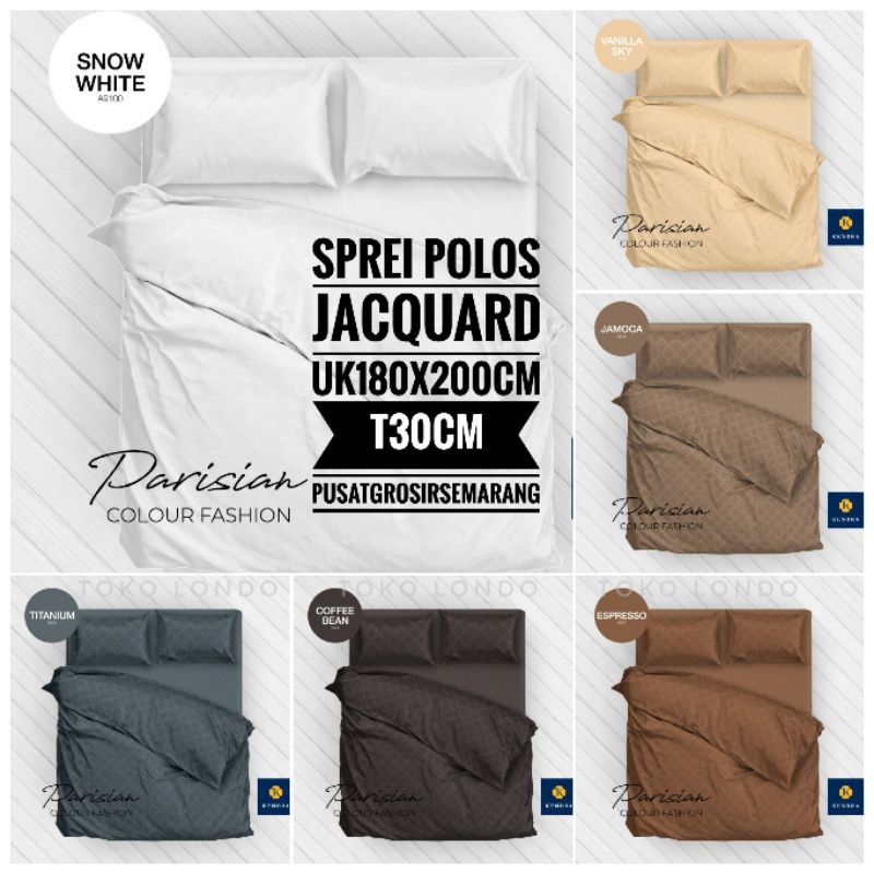 Sprei KENDRA POLOS Emboss Jacquard KING size uk 180x200 T30 Tinggi 30 Sprei Hotel Putih Polos Abu Grey Navy Putih Vanila Sky Deep Lake Snow White Simple Taupe Almond Tree Blue Coral Green Espresso Oxford Tan Ruby Wine Simple Taupe Terracotta Titanium