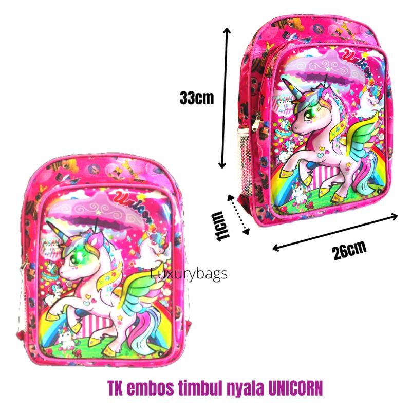 Tas ransel anak Tk perempuan karakter 3D timbul lampu