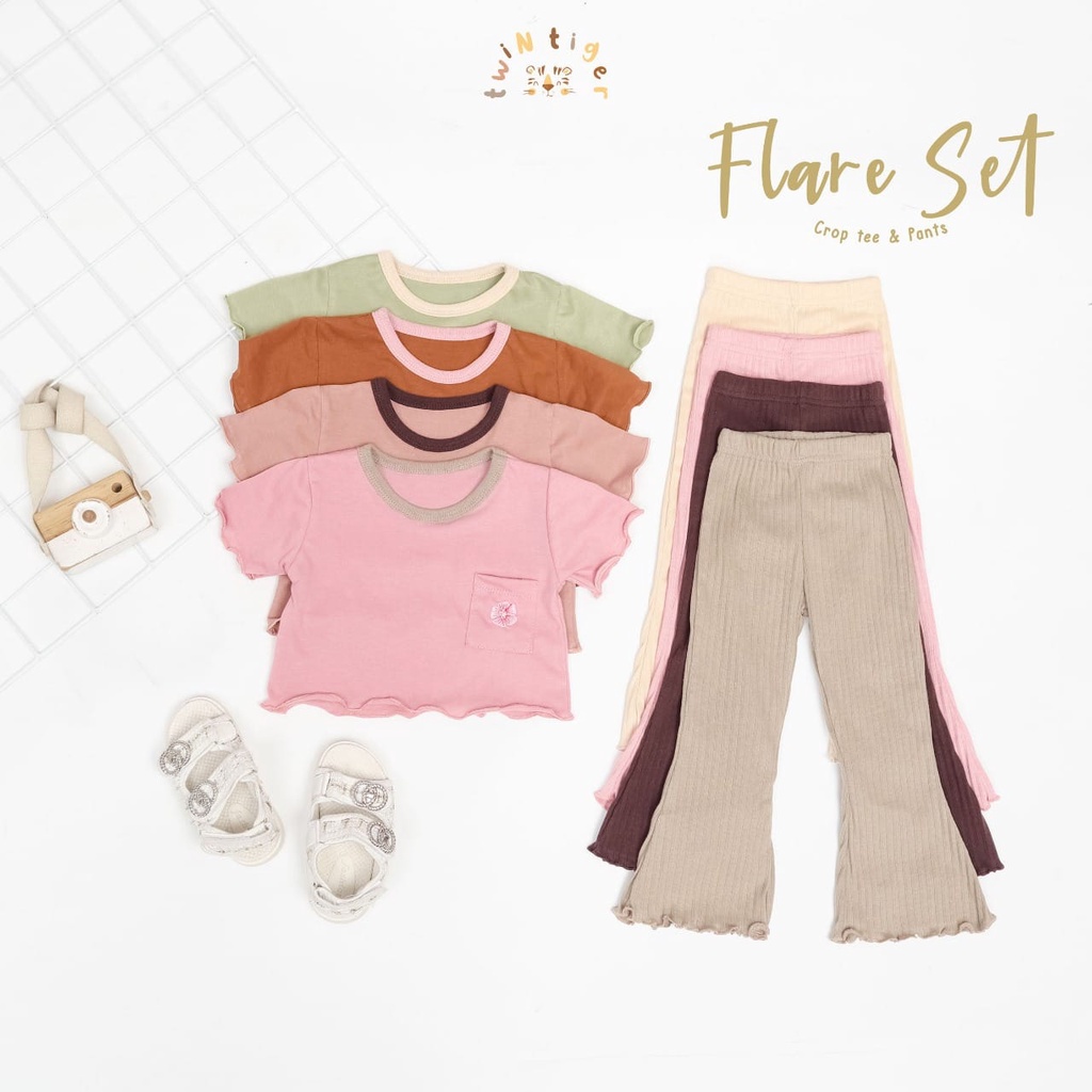 TWIN TIGER RUFFLE SET FLARE SET SETELAN BAJU ANAK SETELAN ANAK RUFFLE FASHION ANAK PEREMPUAN S M L