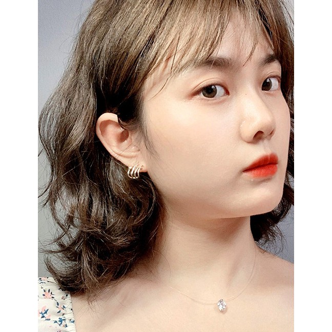 LRC Anting Tusuk Fashion Golden Star Moon Alloy Hollow Earrings K49004