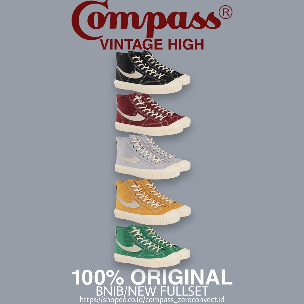 [ORIGINAL] Compass Vintage Hi Black White / Maroon / Grey / Mustard / Green BNIB Brand New In Box High