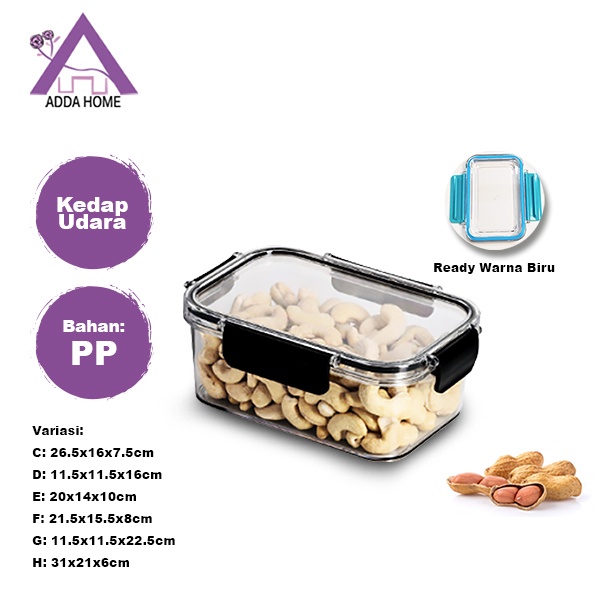 Adda Home - Toples Kedap Udara Ukuran Panjang Persegi Penyimpanan Makanan Snack Seafood BPA Free - C