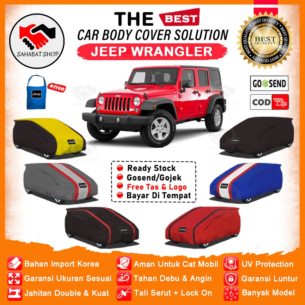 Sahabat Body Cover Mobil Wrangler / Sarung Penutup Jeep Wrangler Outdoor / Tutup Selimut Mantel Pelindung Pembungkus Jas Mantol Kerudung Kerodong Terpal Tutupan Kelambu Bungkus Mobil Wrangler Waterproof Anti Air Model Orange