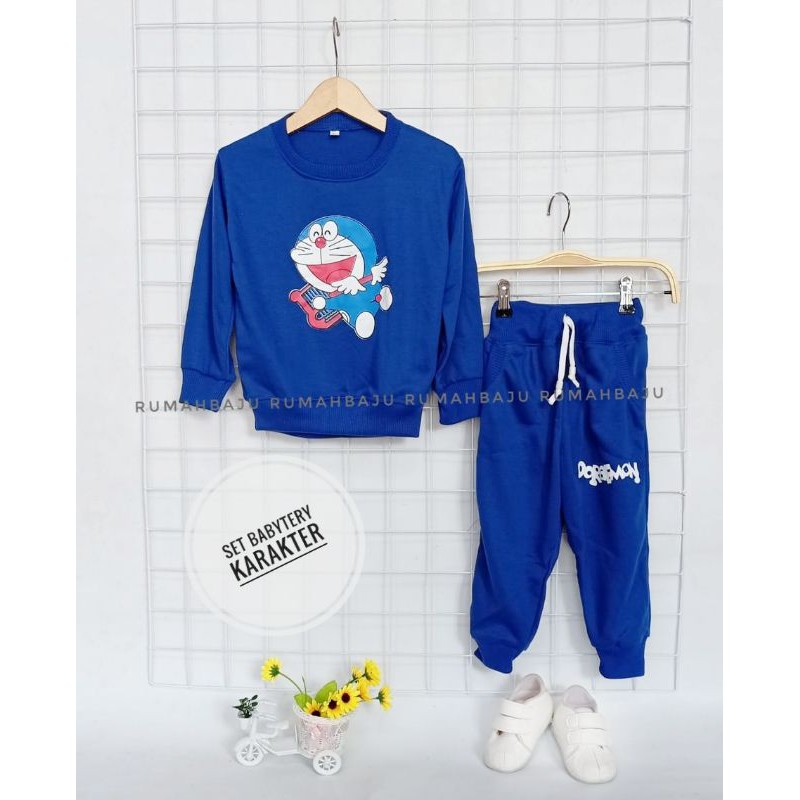 SETELAN SPORT KARAKTER / SETELAN ANAK CEWEK-COWOK-BIRU DORA