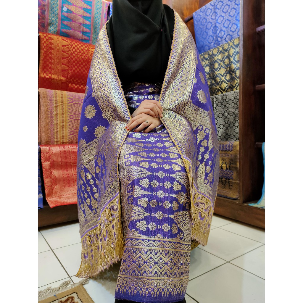  Songket  Palembang  ATBM Set Bordir Selendang Ungu Shopee 