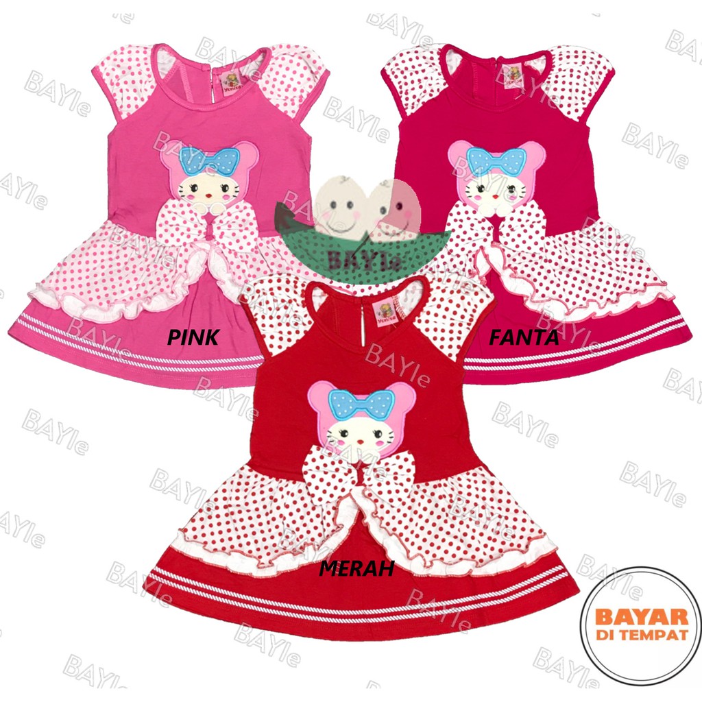 BAYIe - Setelan Baju Anak/Bayi Dress Perempuan motif CATTY  YUNISA/Pakaian anak cewek umur 1-2 tahun