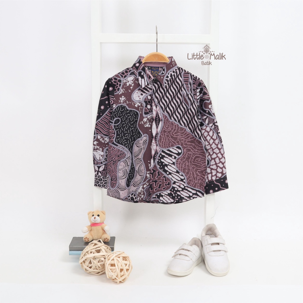 READY STOCK Kemeja Batik Anak / Ayah Lengan Panjang By Little Malik Batik, Warna Ungu