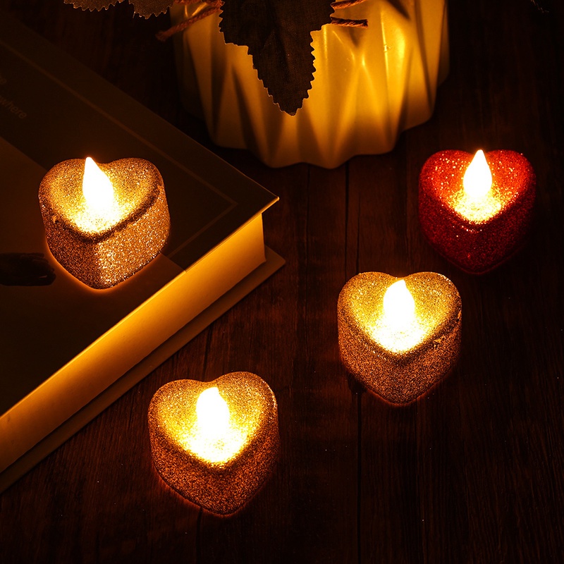 Love Heart Shape Flameless LED Candles/ Battery Powered LED Smokeless Tea Light/ Romantic Smokeless Night Light for Halloween &amp; Church Party Decoration