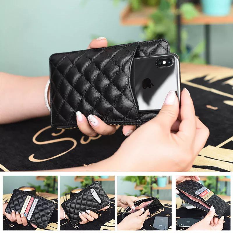 LUXTHER - DIAMOND LATTICE PATTERN 4 SLOT CARDS WITH 1 POCKET PHONE AND 1 SLOT MONEY / CARD HOLDER