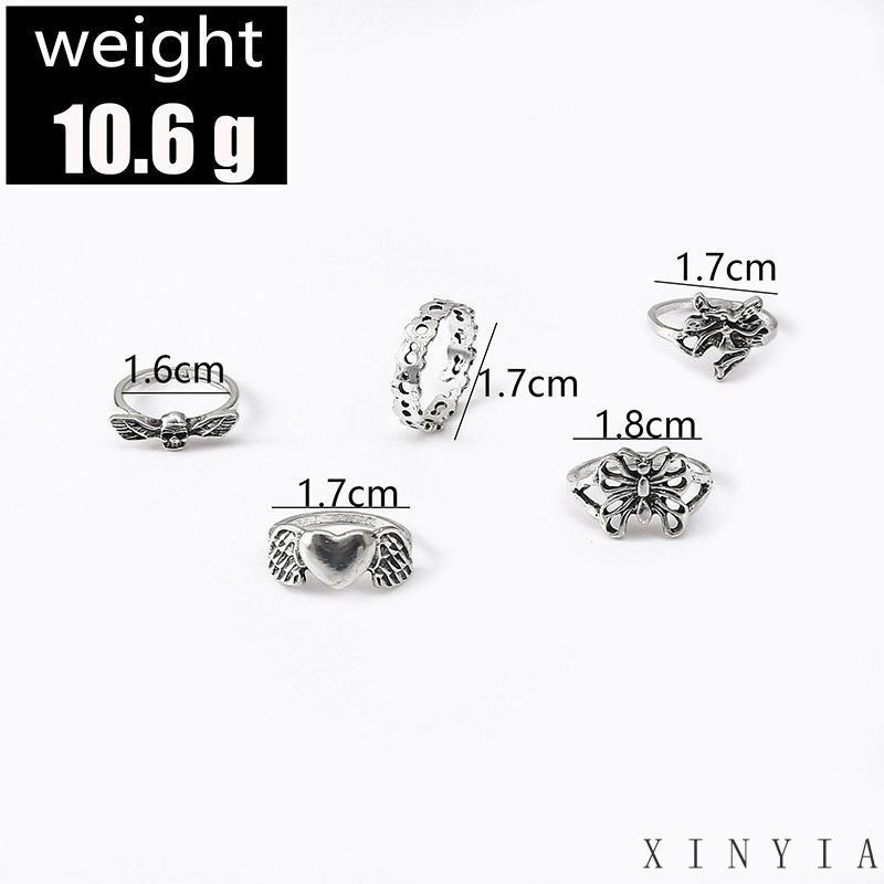 【COD】5pcs / Set Cincin Model Terbuka Desain Kupu-Kupu Hati Hollow Out Gaya Vintage