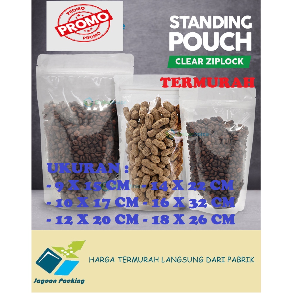 PLASTIK STANDING POUCH MURAH ZIPLOCK CLEAR