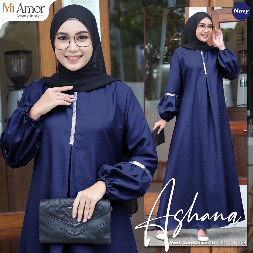 Ashana Dress Maxi Wanita Jumbo Bahan Zara Crepe Polos LD 110 by Mi Amor Solo