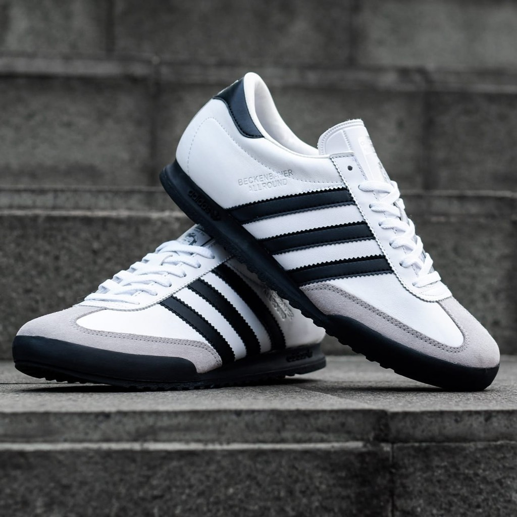 SNEAKERS COWOK HITAM BIRU MISTY  SEPATU PRIA ADIDAS ADIDAS BECKENBAUER WHITE BLACK SNEAKERS