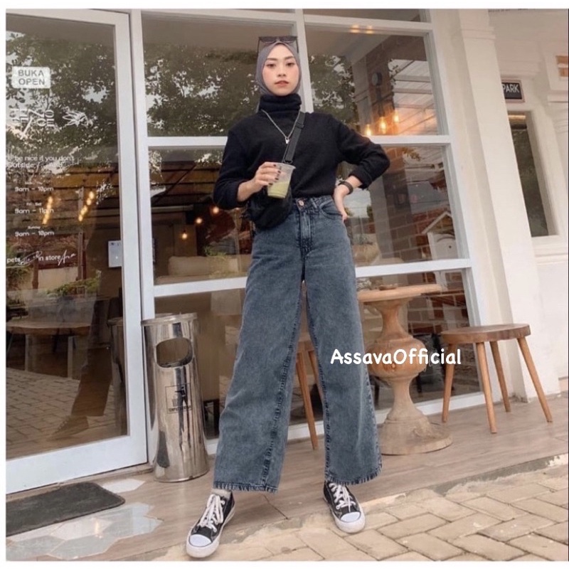 CELANA KULOT JEANS WANITA SNOW LOOSE PREMIUM - CELANA BOYFRIEND JEANS SNOW WANITA - CELANA JEANS WANITA CELANA KULOT BOYFRIEND JINS WANITA SNOW BLACK - SNOW BLUE KEKINIAN