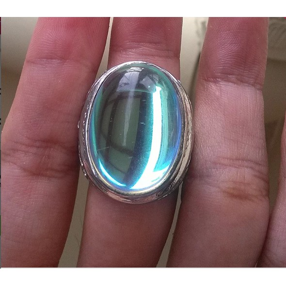 Cincin Batu Akik Kalimaya India Big Size Cutting Oval Cobochon Ring Titanium Pria HQ
