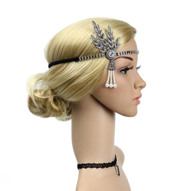 Headband Headpiece Mahkota Bandana Sequin flapper gatsby bulu hijab pesta