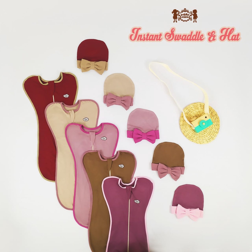 BONUS TOPI Petite Mimi - Bedong Instant Swaddle and Baby Hat Set