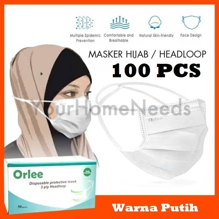 Masker Headloop Hijab 3 Ply 3Ply Kepala ORLEE BUNDLING 2 box 100Pcs - 2boxHijabPink