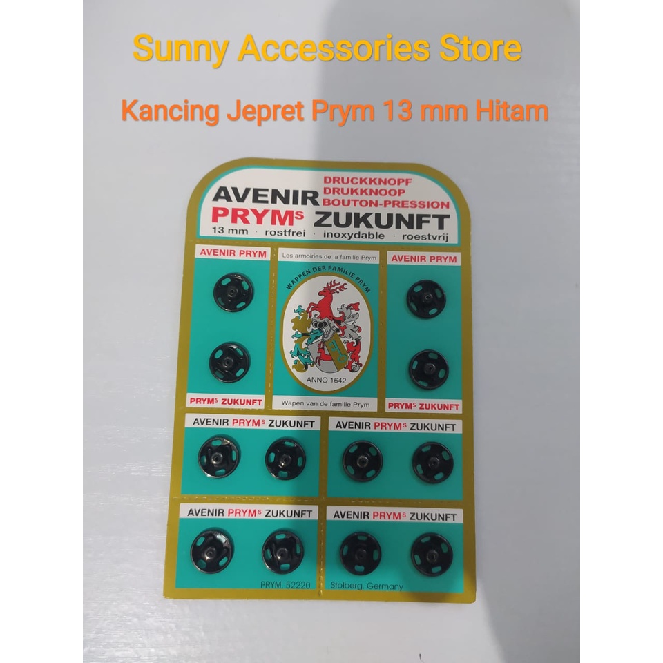 

Kancing Jepret Prym 13 mm Hitam *Premium Product* (1 Papan= 12 Set)