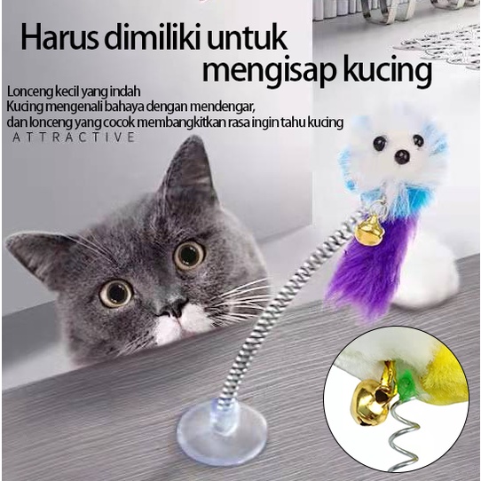 Tikus Bulu Mainan Kucing Tikus ayun, tikus bulu pegas pengisap, tikus bersuara dengan bel