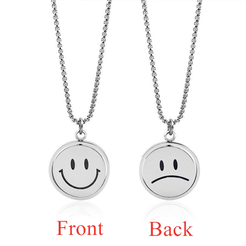 XiaoboACC Kalung Liontin Smiley Face Bahan Titanium Steel Gaya Korea Hip Hop