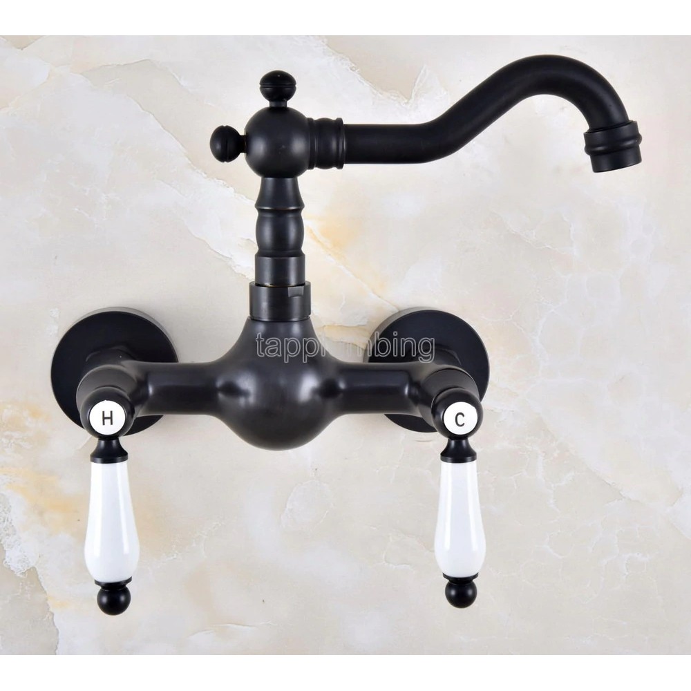 Black Oil Rubbed Bronze Wall Mounted Bathroom Basin Faucet 360 Swivel Spout Kitchen Sink Mixer Shopee Indonesia