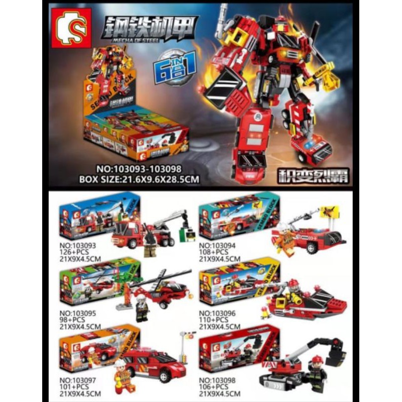 Mainan Sembo Blocks Mecha of steel 6in1 fire rescue