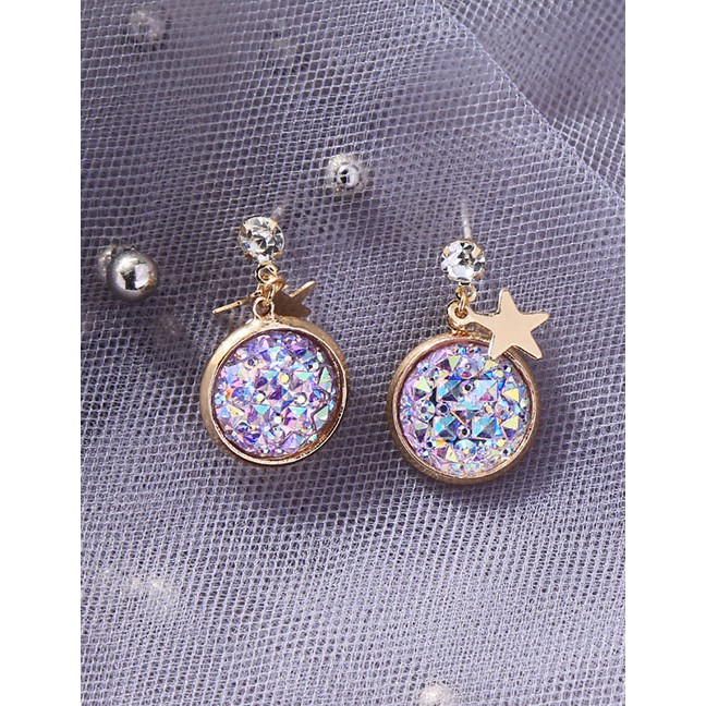 LRC Anting Jepit Dan Tusuk Fashion Golden Geometric Round Fantasy Star D63209