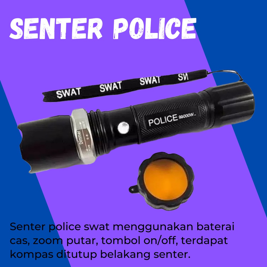 TERLARIS!! SENTER POLICE SENTER LED TERANG GRATIS BATERAI DAN CHARGER BERKULITAS