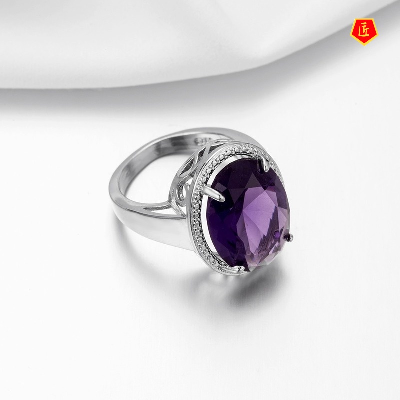 [Ready Stock]Inlaid Amethyst Ring Elegant Simple