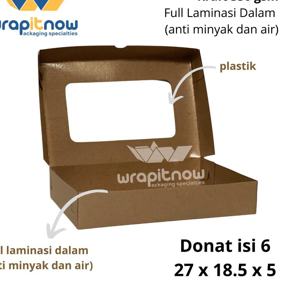 

MEW-131 (isi 50 pcs) Dus Donat isi 6 Kraft Laminasi 27x18.5x5// dus roti/ dus cookies/ box kraft✤ ,,